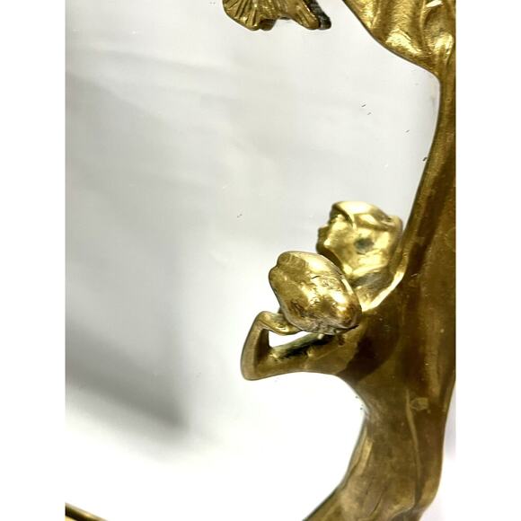 Solid Brass Art Nouveau Vanity Mirror 3D Lady In Gown Dresser Table Decor Vtg - Picture 4 of 12
